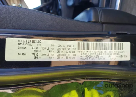 2016 Dodge Durango Limited z USA, uszkodzony, nr VIN 1C4RDHDGXGC301370